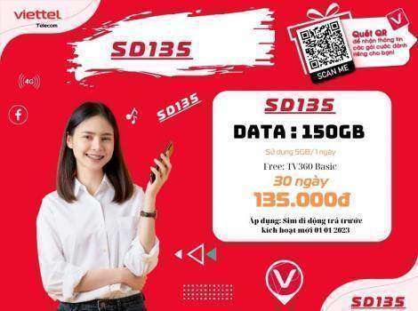 Cách đăng ký gói SD135 Viettel 150Gb/ tháng (5Gb/ ngày)
