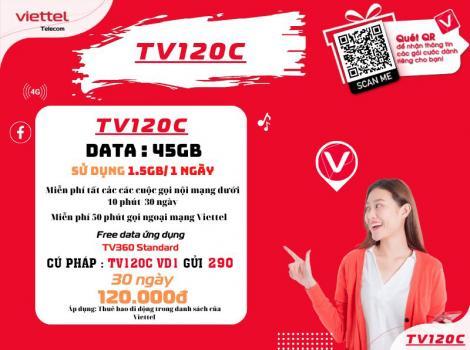 Gói cước TV120C Viettel 45Gb +Free Gọi Nội Ngoại Mạng/ 1 tháng