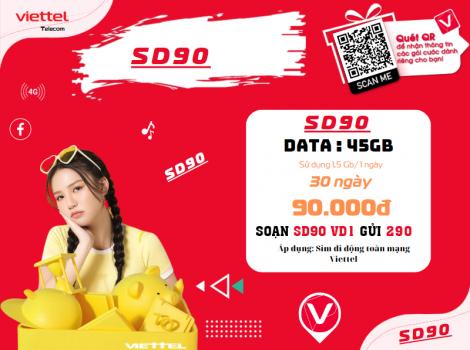 Điều kiện đăng ký gói SD90 Viettel 90k có 45Gb/ 30 ngày.