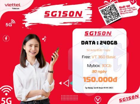Đăng ký gói 5G Viettel 150K 1 tháng Ưu đãi 8GB/ 1 ngày
