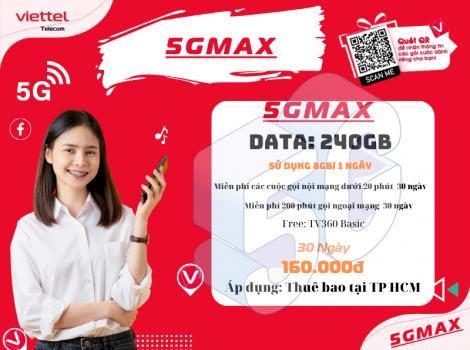 Gói 5GMAX Viettel 160K, Free Gọi Nội Mạng Và 240Gb/ 1 Tháng.