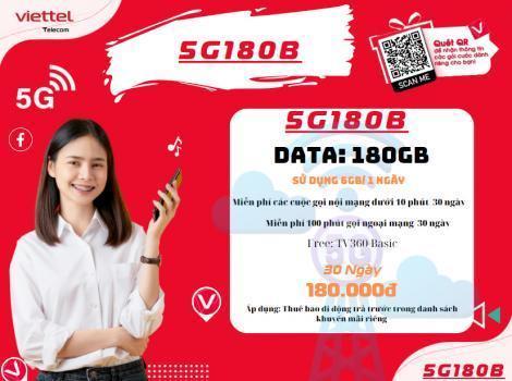Gói Cước 5G180B Viettel Free Nội Mạng<10ph Và 180Gb/ 1 Tháng.