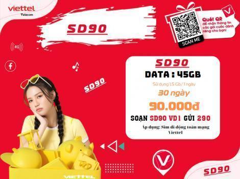 Cú pháp đăng ký gói SD90 Viettel 45Gb/ tháng.