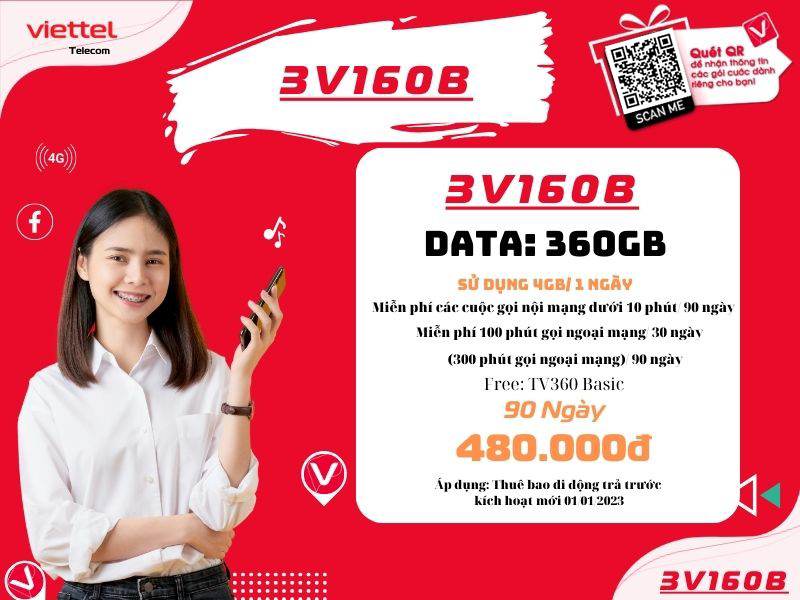 Gói cước 3v160b Viettel