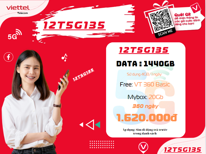 Gói cước 12T5G135 Viettel