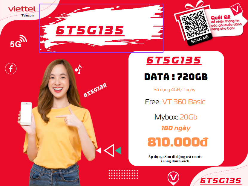 Gói cước 6T5G135 Viettel
