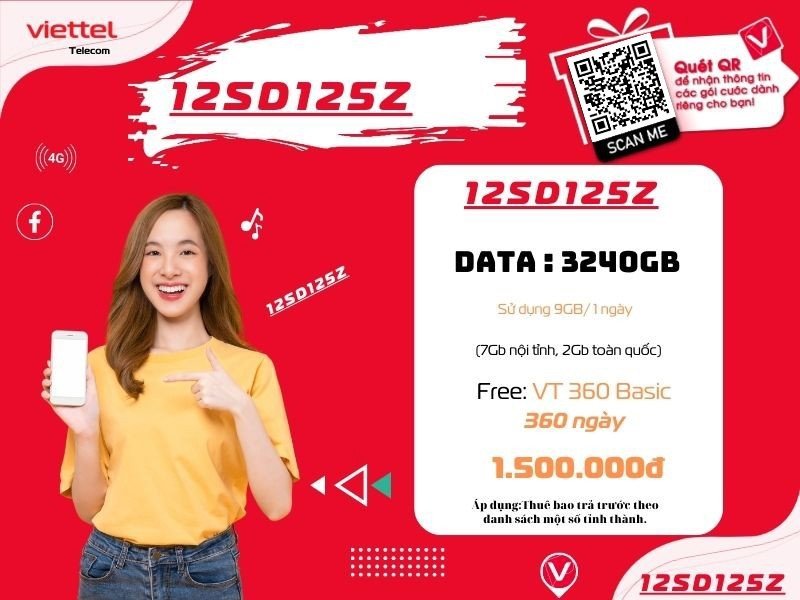 Gói cước 12sd125z Viettel