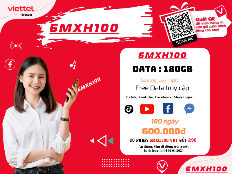 Gói cước 6MXH100 Viettel