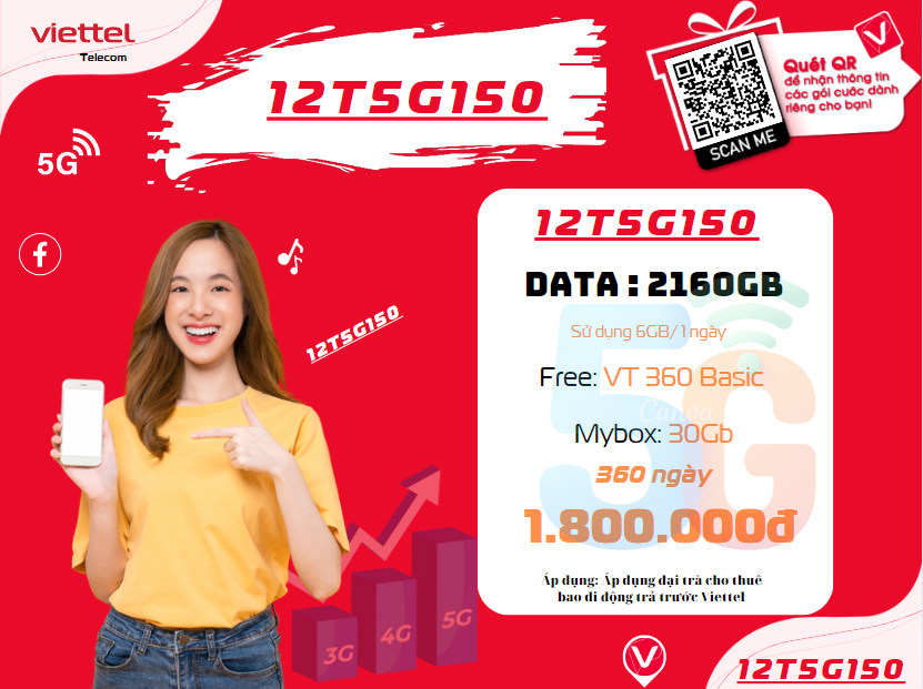 Gói cước 12T5G150 Viettel