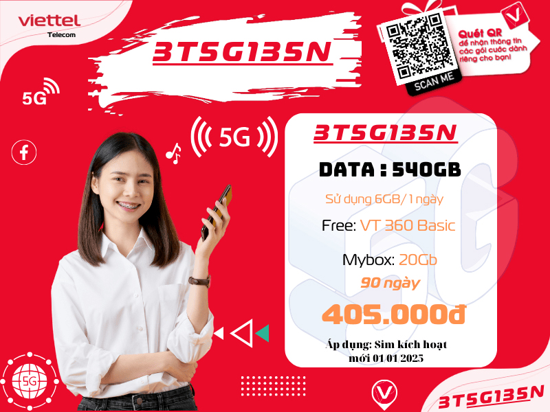 Gói 3T5G135N Viettel