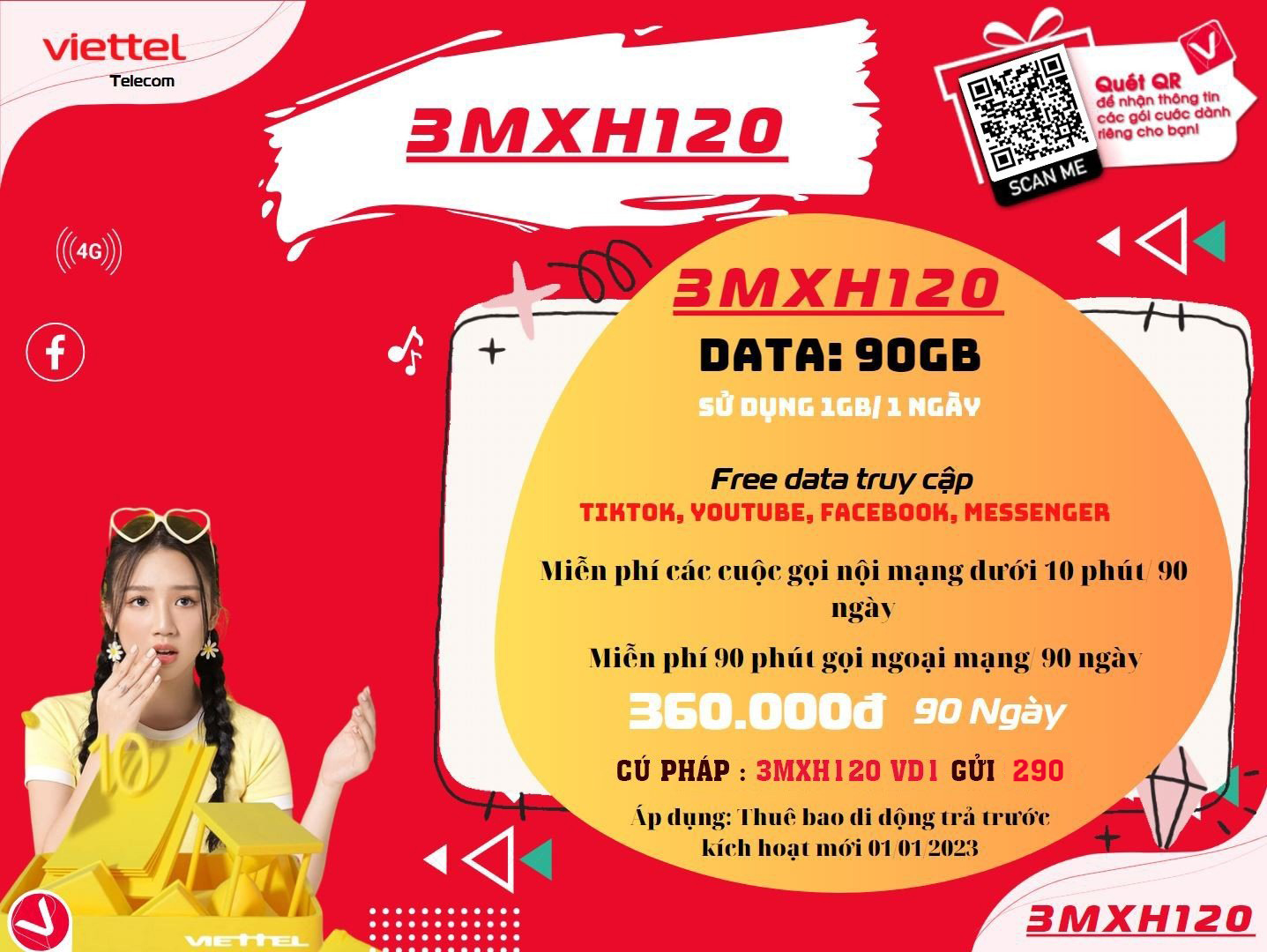 Gói 3MXH120 Viettel