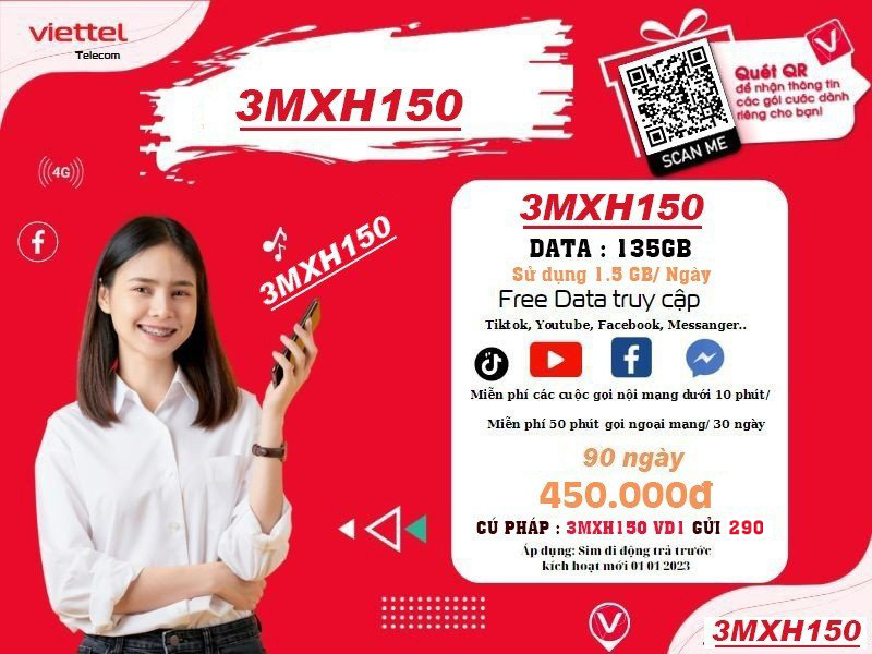 Gói 3MXH150 Viettel