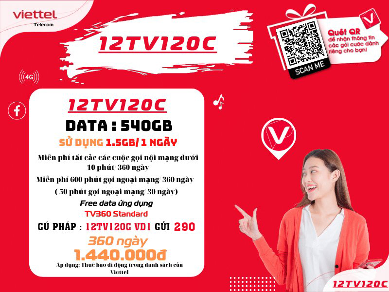 Gói cước 12tv120c Viettel
