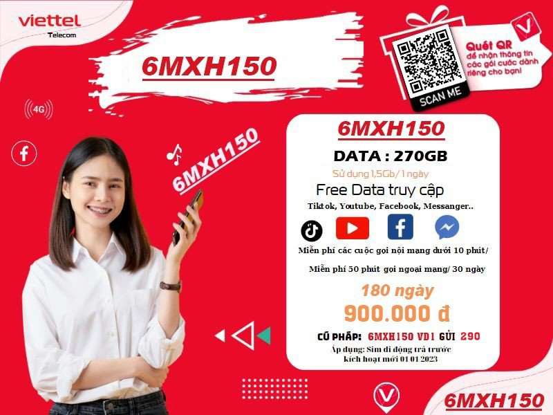 Gói cước 6MXH150 Viettel