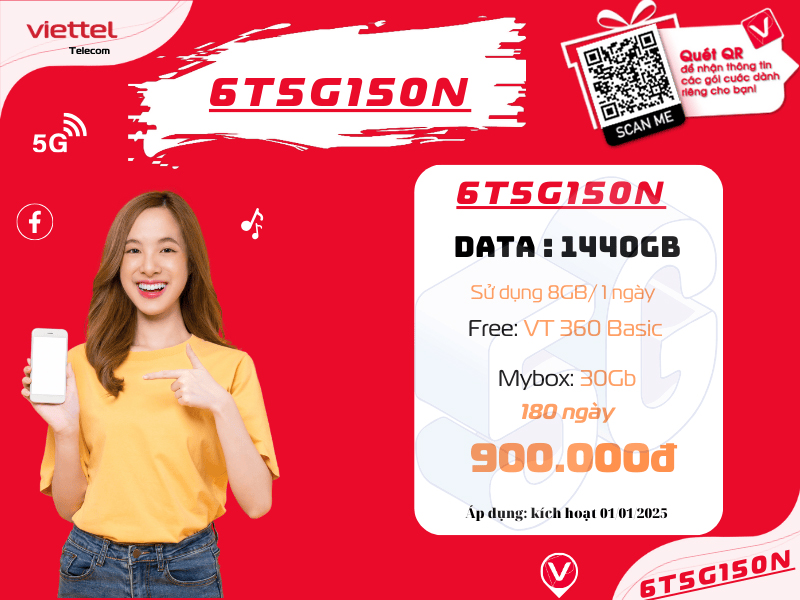 Gói 6T5G150N Viettel