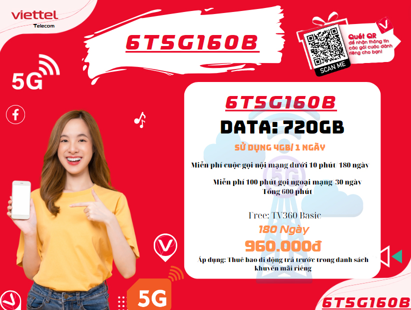 Gói 6T5G160B Viettel
