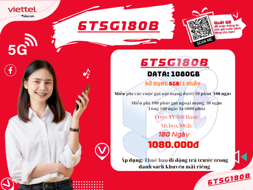 Gói 6T5G180B Viettel