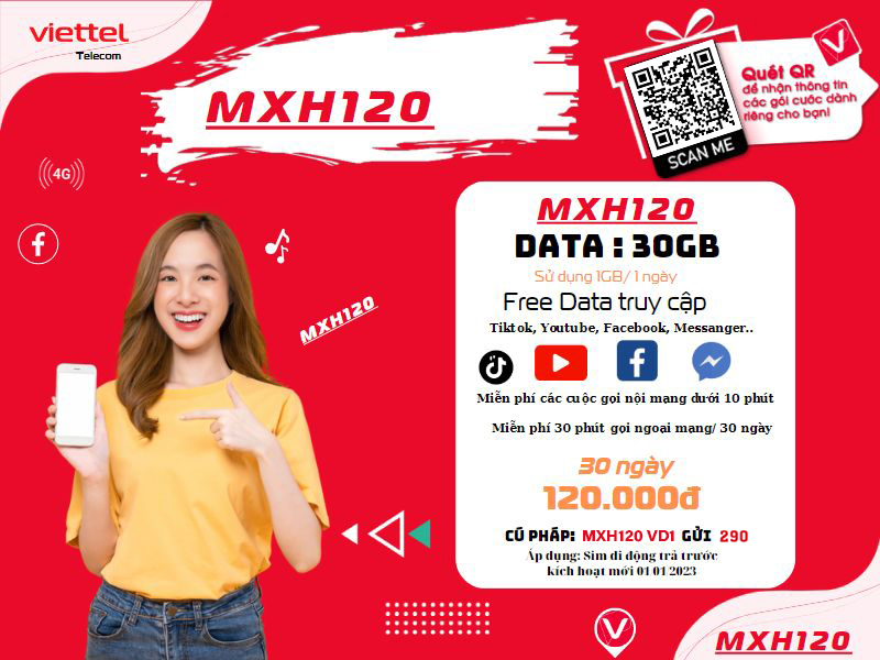 Gói cước mxh120 Viettel