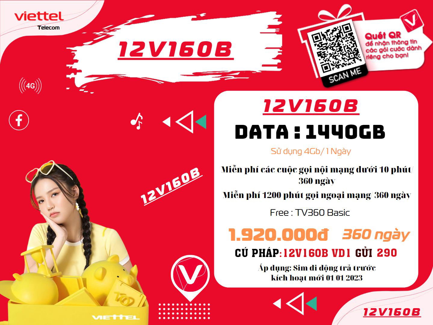 Gói cước 12V160B Viettel