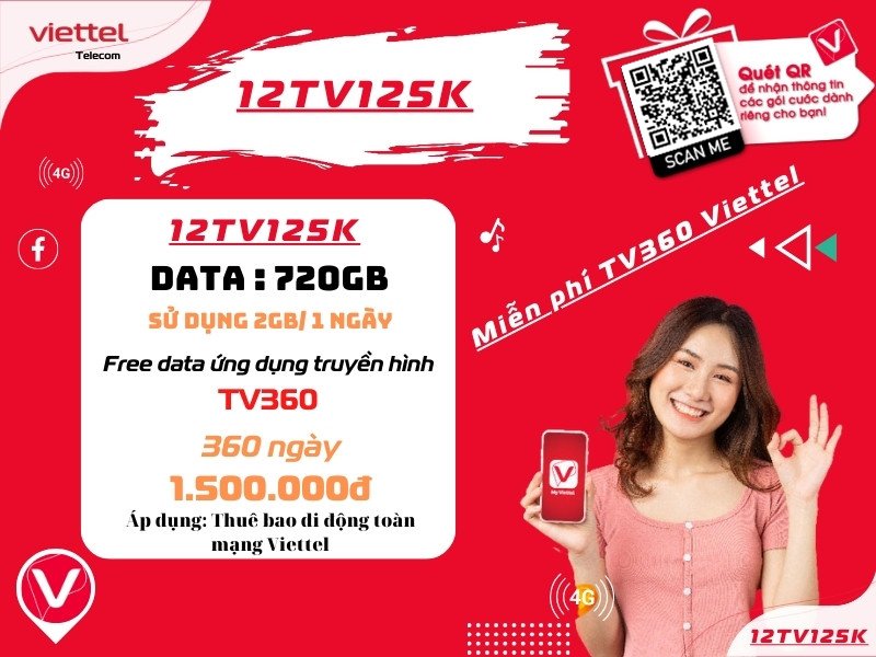 Gói cước 12TV125K Viettel