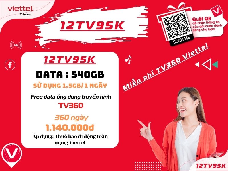 Gói cước 12tv95k Viettel