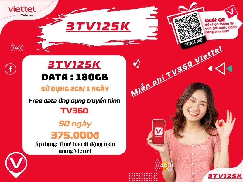 Gói cước 3tv125k Viettel