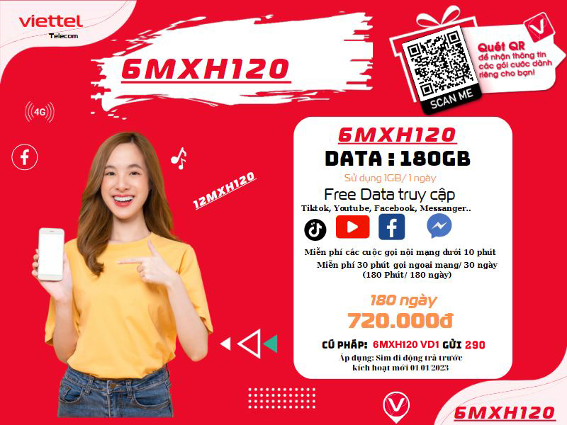 Gói cước 6MXH120 Viettel