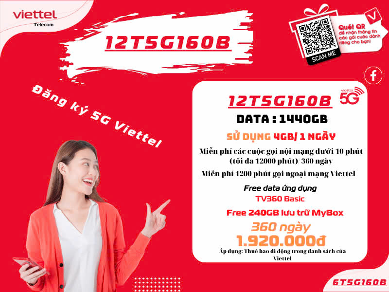 Gói 12T5G160B Viettel