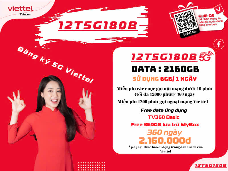 Gói 12T5G180B Viettel