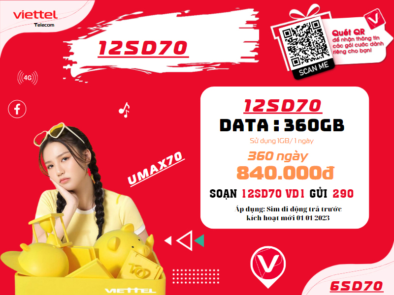 Gói cước 12sd70 Viettel